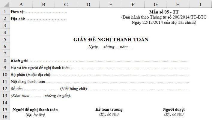 giấy đề nghị thanh toán