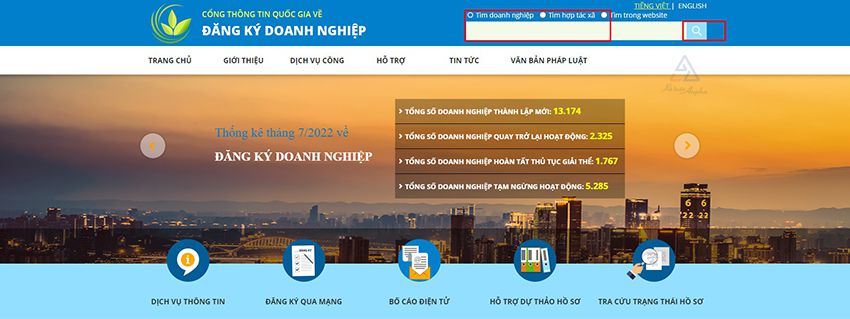 Tra cứu trên Cổng thông tin đăng ký doanh nghiệp